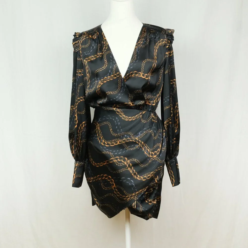 L'Academie Joyce Mini Dress Chain Print Black Size XS  Fashionable Party Look - Picture 5 of 12